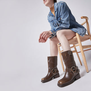 Botín con Tacón Api240800 Piel Cafe